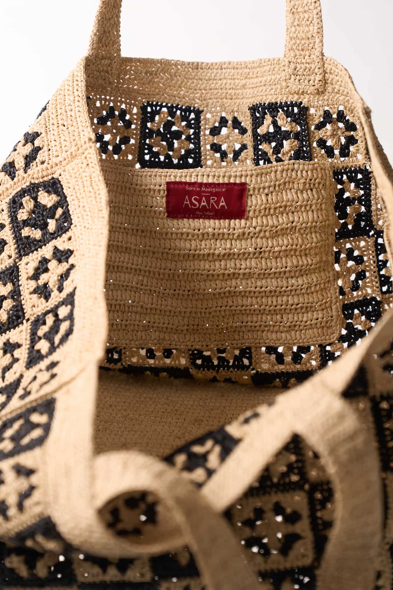 DAMIER - Black raffia tote bag