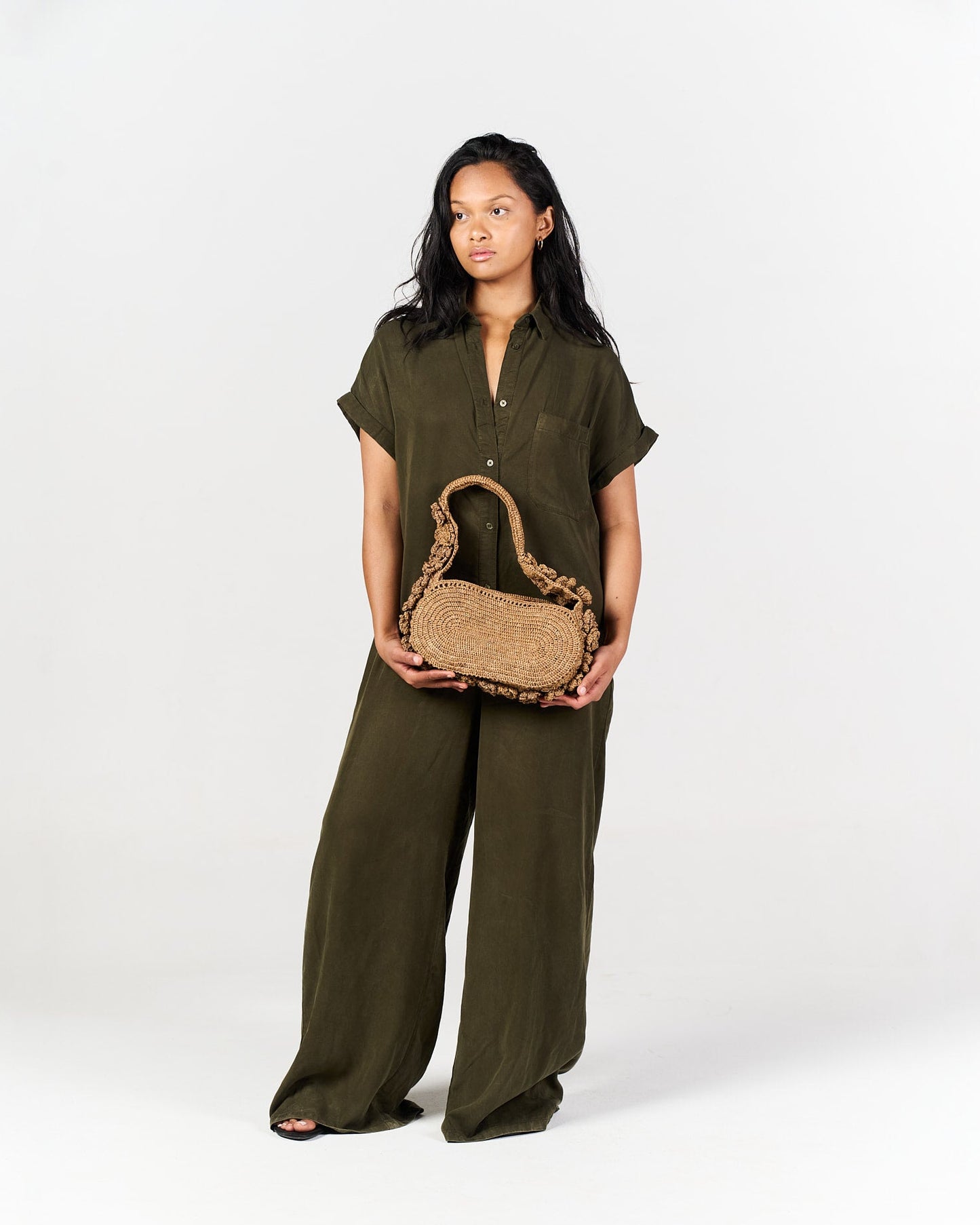 Sac porté épaule Pivoine en raphia lin clair – Asara The Label