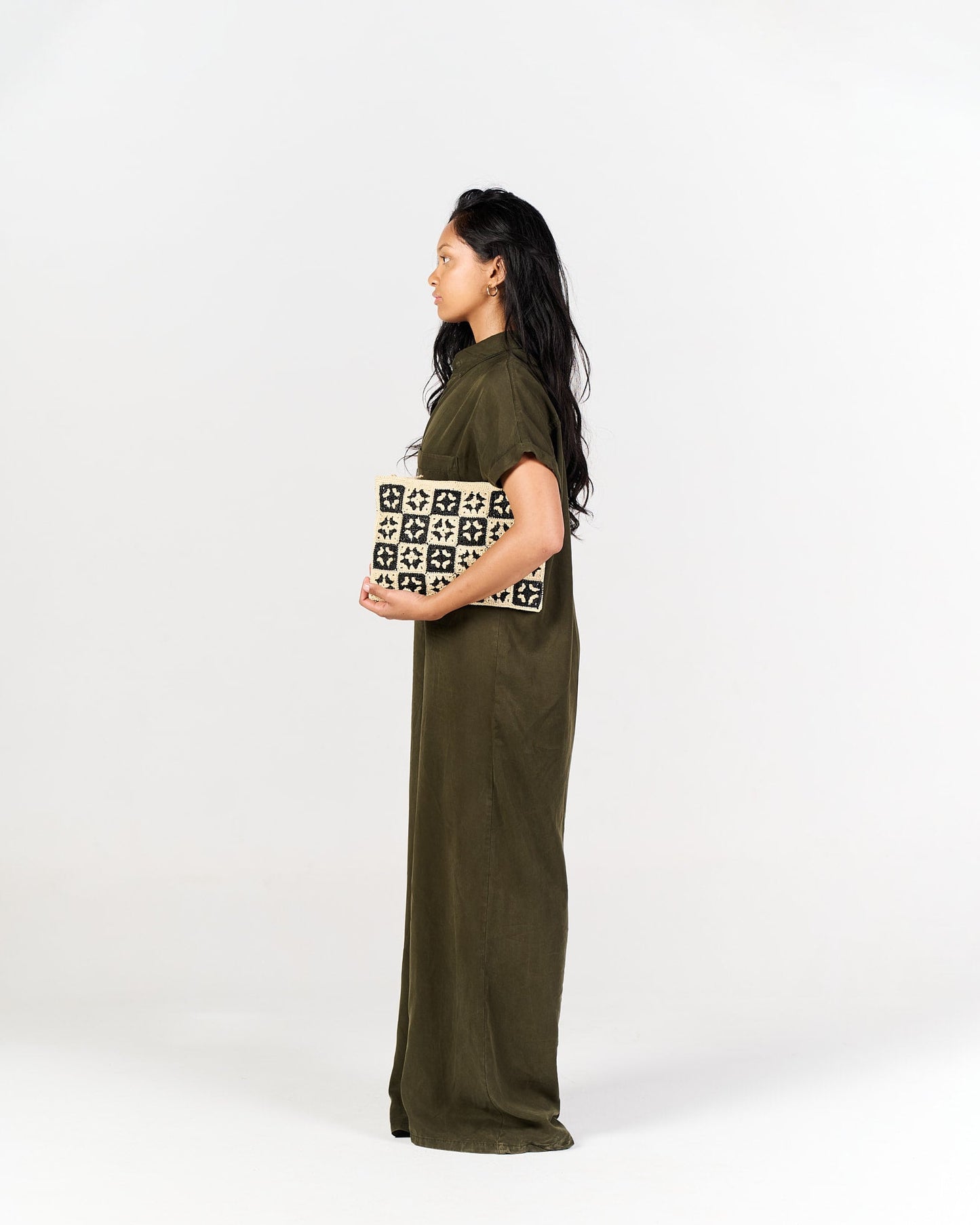 Pochette Mini Damier en raphia naturel – Asara The Label