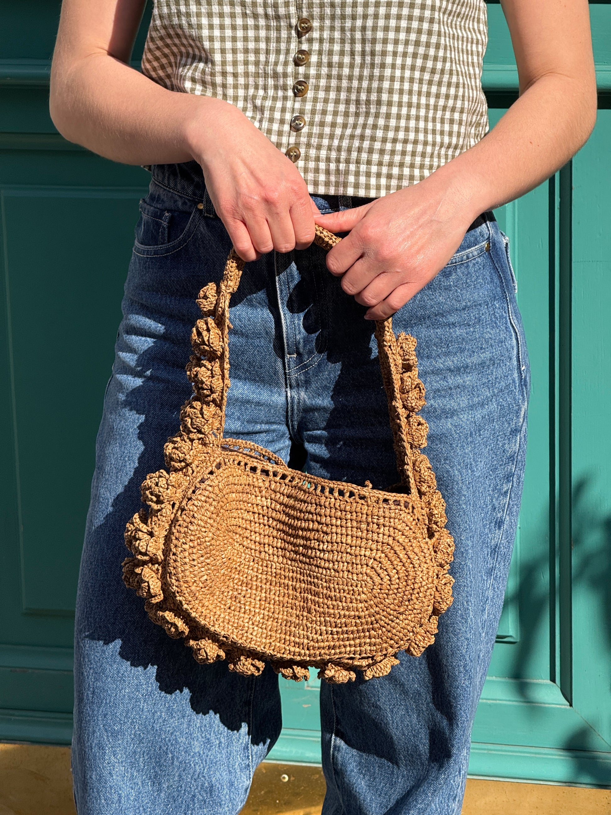 Sac porté épaule Pivoine en raphia lin clair – Asara The Label