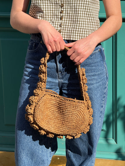 Sac porté épaule Pivoine en raphia lin clair – Asara The Label