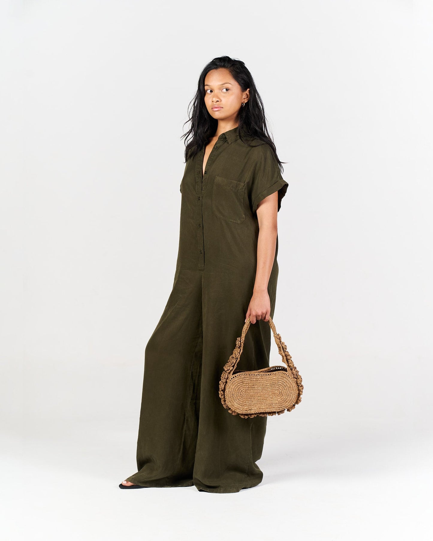 Sac porté main Pivoine en raphia lin clair – Asara The Label