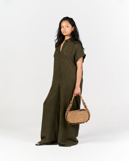 Sac porté main Pivoine en raphia lin clair – Asara The Label