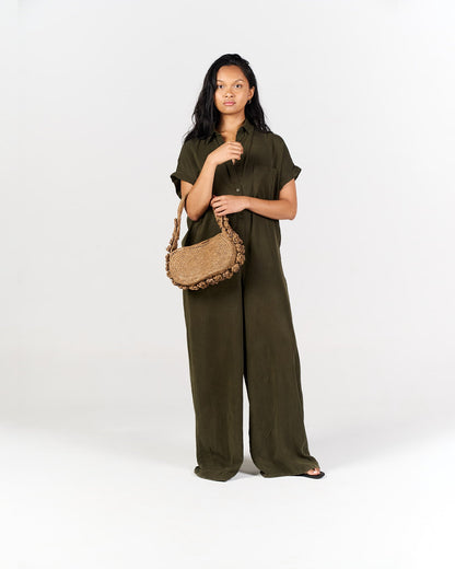 Sac porté épaule Pivoine en raphia lin clair – Asara The Label