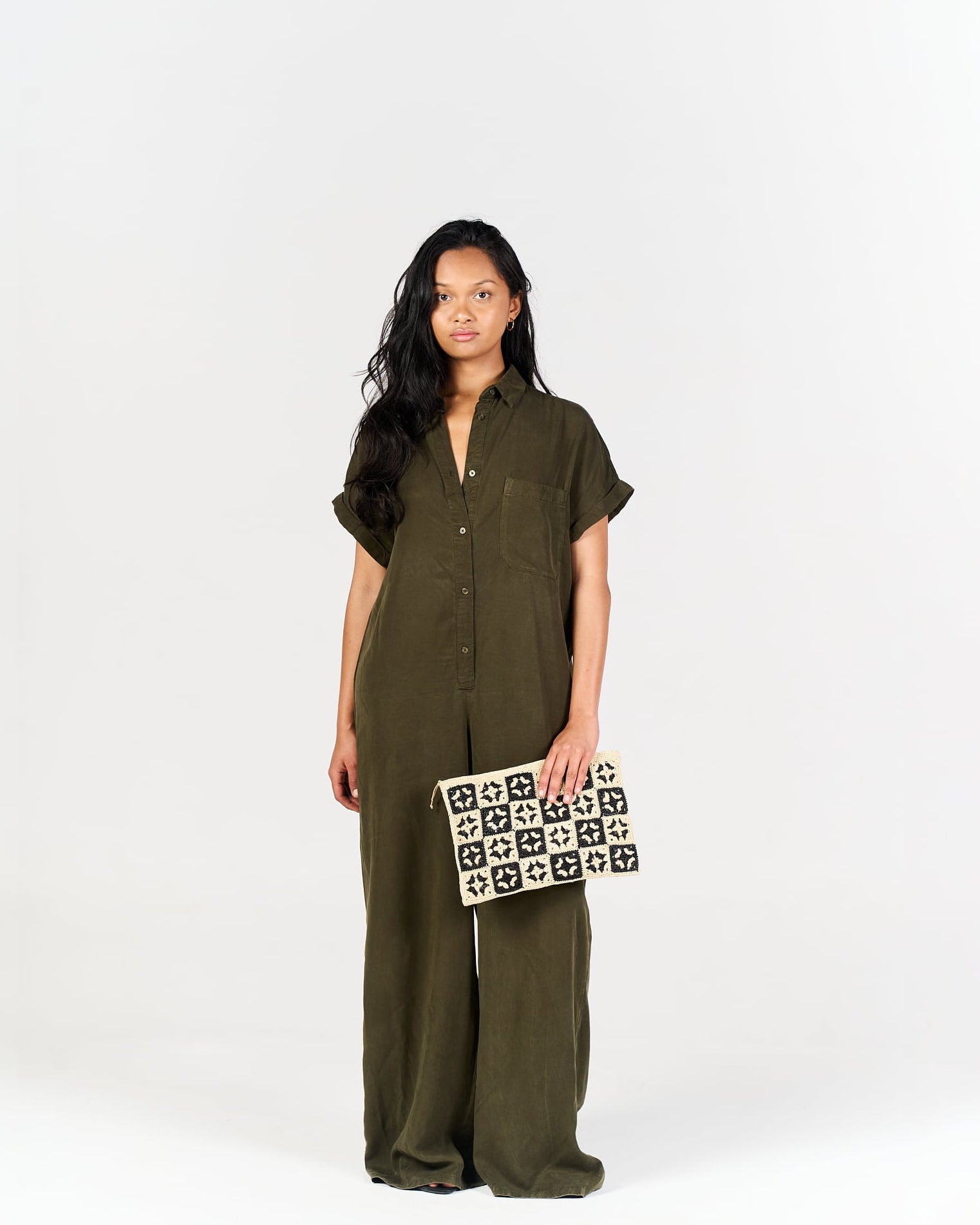 Pochette Mini Damier en raphia naturel – Asara The Label