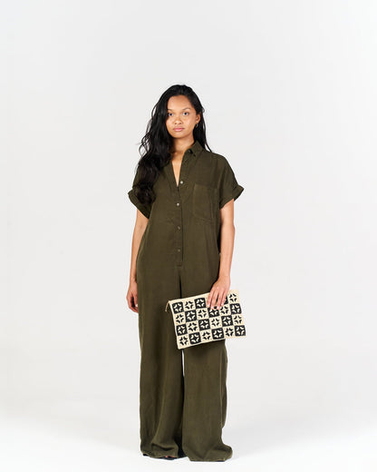 Pochette Mini Damier en raphia naturel – Asara The Label