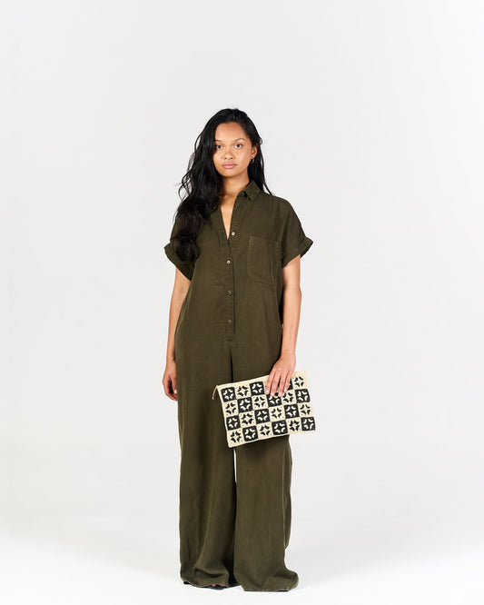 Pochette Mini Damier en raphia naturel – Asara The Label
