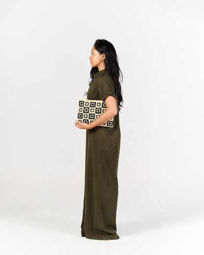Pochette Mini Damier en raphia naturel – Asara The Label