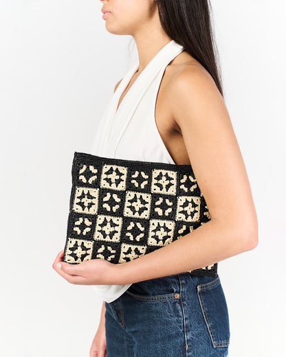 Pochette Mini Damier en raphia noir – Asara The Label