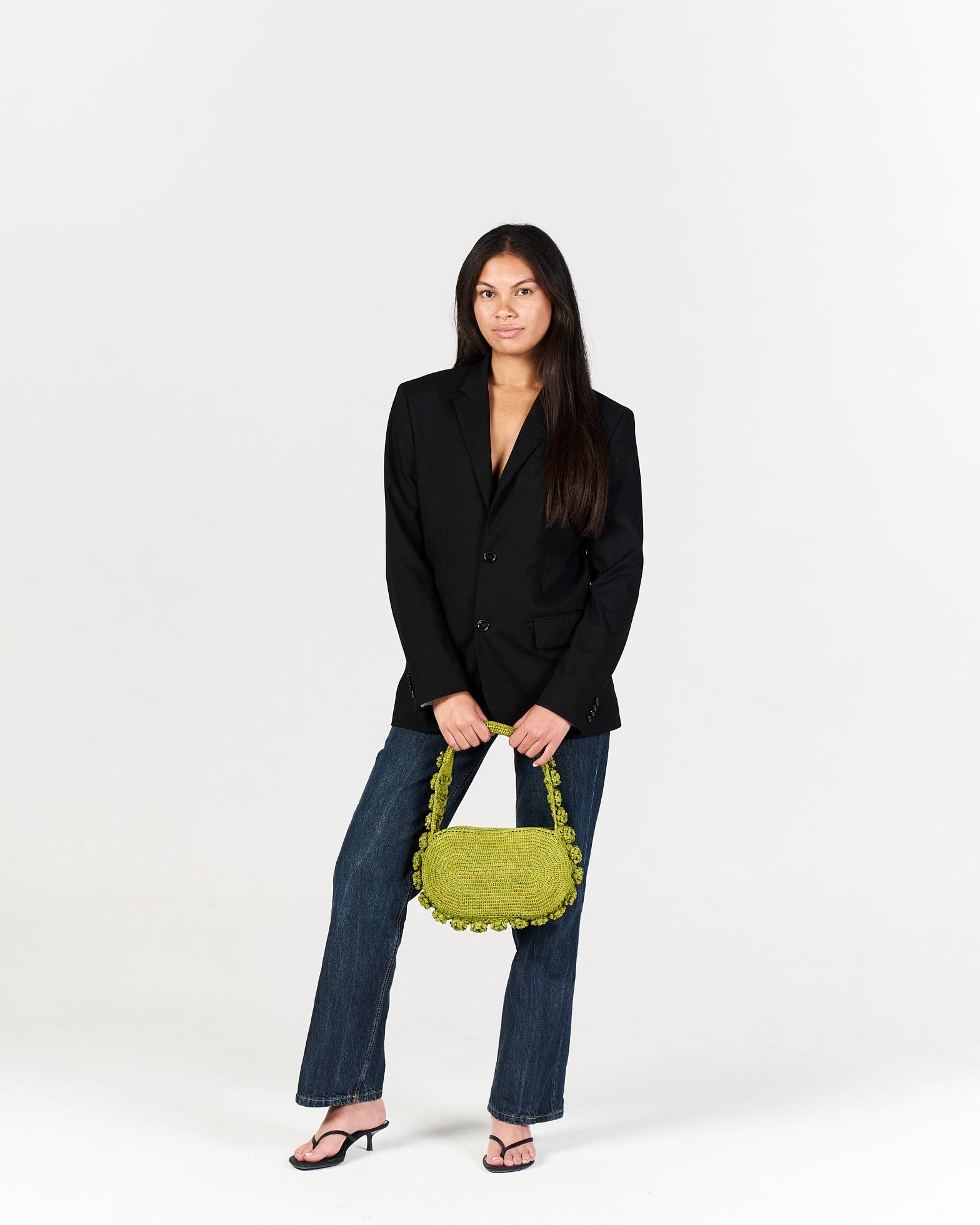 Sac porté épaule Pivoine en raphia vert – Asara The Label