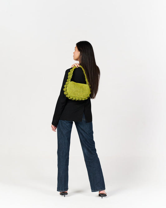 Sac porté épaule Pivoine en raphia vert – Asara The Label