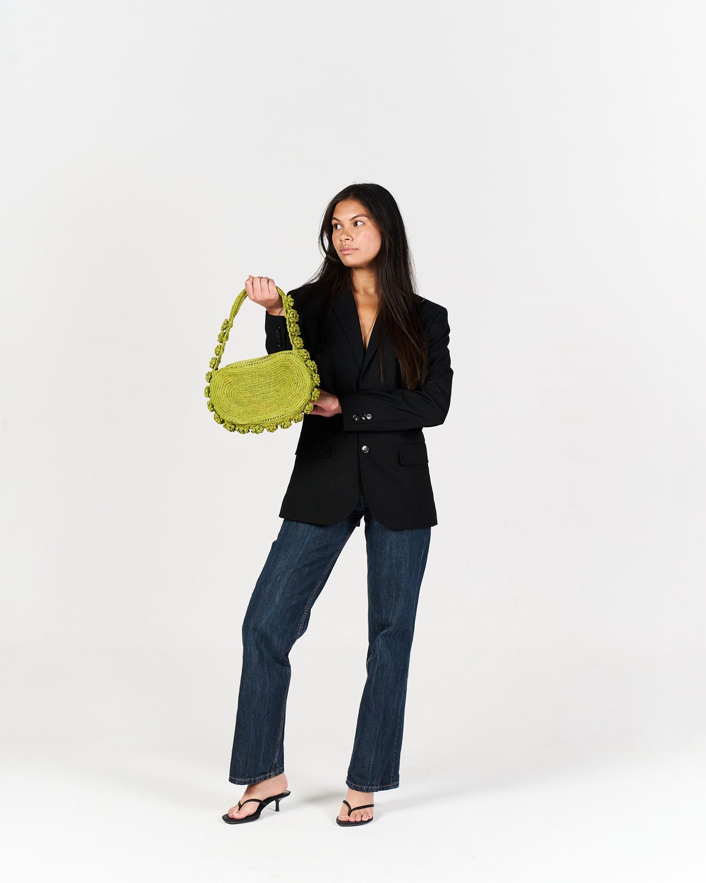 Sac porté épaule Pivoine en raphia vert – Asara The Label