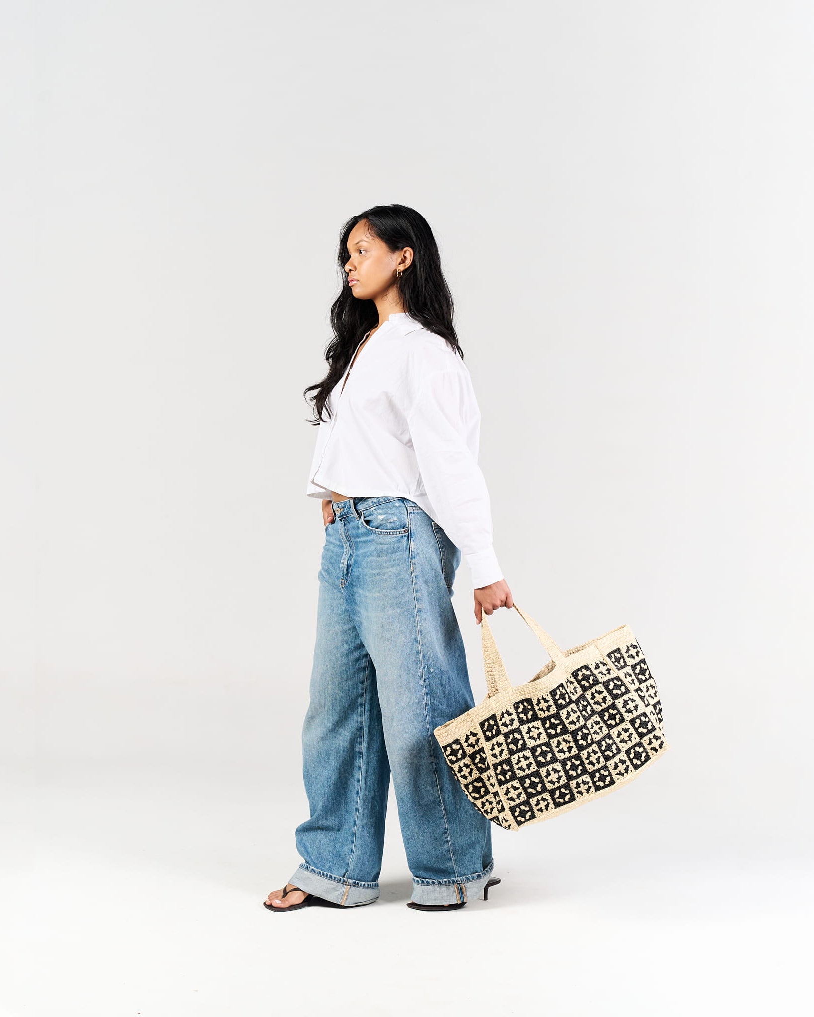 Sac cabas Damier en raphia naturel – Asara The Label