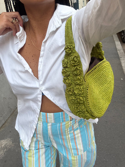 Sac porté épaule Pivoine en raphia vert – Asara The Label