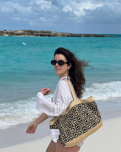 DAMIER - Natural raffia tote bag