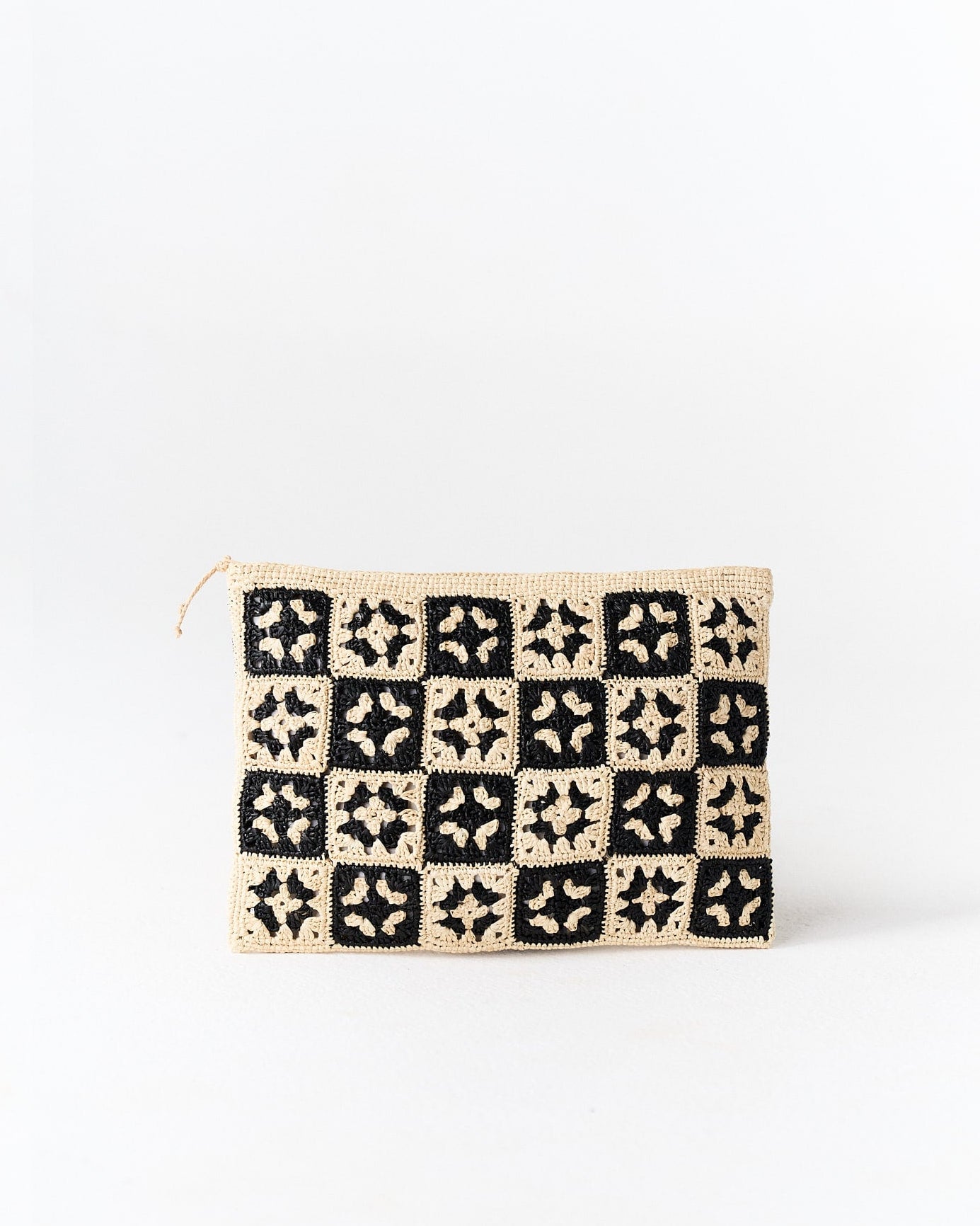 Pochette Mini Damier en raphia naturel – Asara The Label