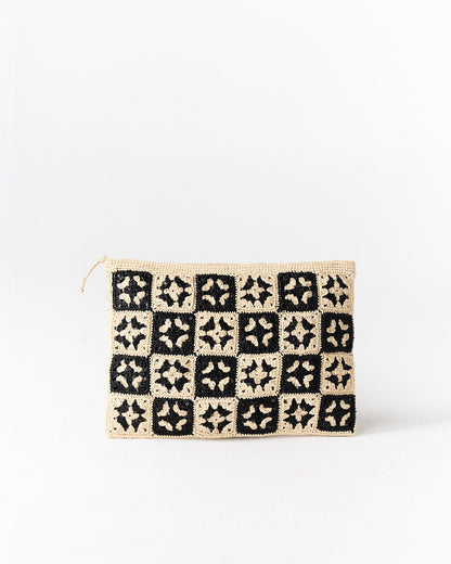 Pochette Mini Damier en raphia naturel – Asara The Label