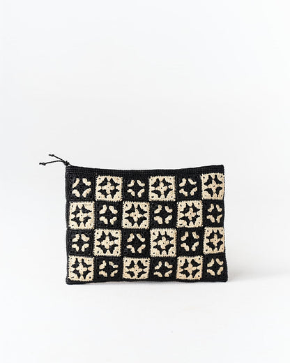 Pochette Mini Damier en raphia noir – Asara The Label