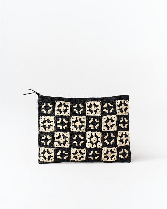 Pochette Mini Damier en raphia noir – Asara The Label