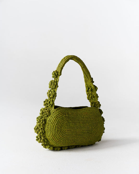 Sac porté épaule Pivoine en raphia vert – Asara The Label