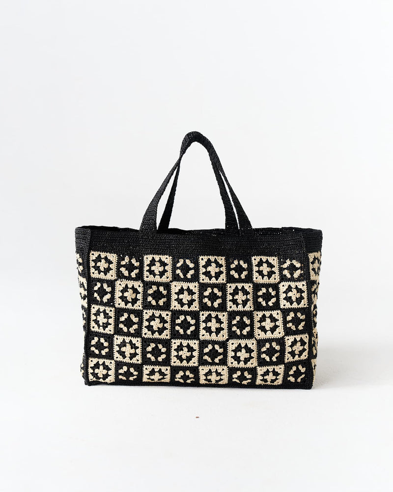 DAMIER - Sac cabas en raphia noir